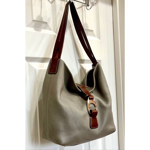 DOONEY & BOURKE - Derby Grey Pebbled Leather Hobo/Brown Vacchetta Leather Trim - Picture 3 of 15